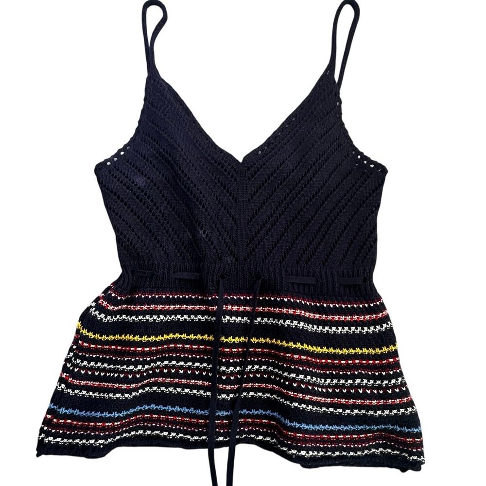 Stradivarius Navy Knit Striped Peplum Cami Top S